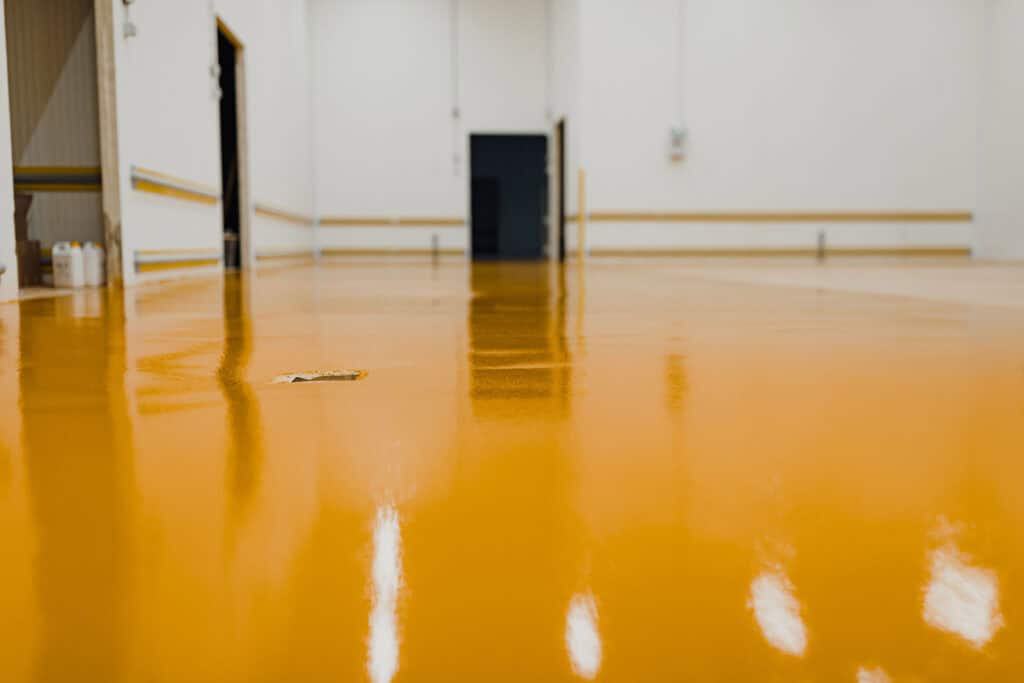 cold storage with new floor made of yellow epoxy resin